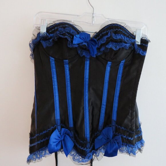 WHIMSIGOTH Goth Dark Fairy Goth Pirate Steampunk Lace Satin Boned Corset Size M - Picture 2 of 13